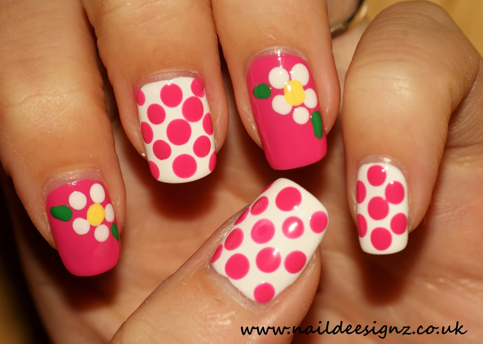 Flower Nail Art Designs
 NailDeesignz Polka Dots & Flowers Nail Art