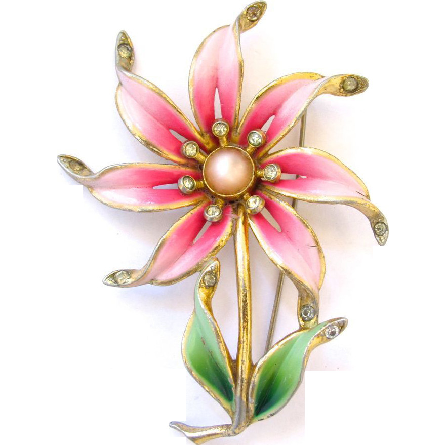 Flower Pins
 Older Vintage Coro Pink Enamel Flower Brooch from