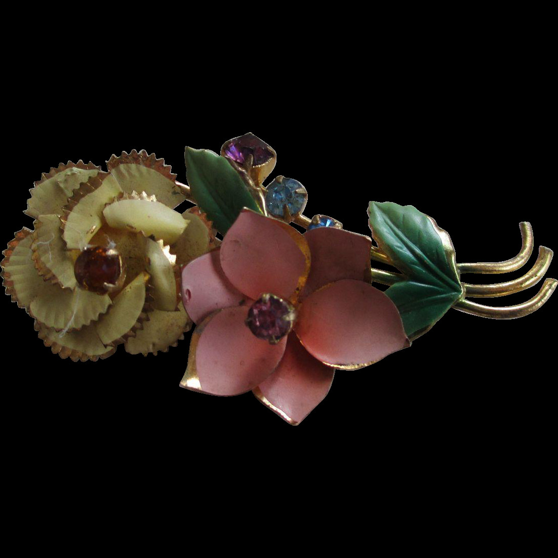 Flower Pins
 Vintage Austria Rhinestone Enamel Flower Brooch Pin from