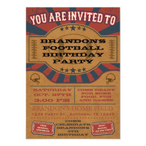 Football Birthday Party Invitations
 Vintage Football Birthday Party Invitation
