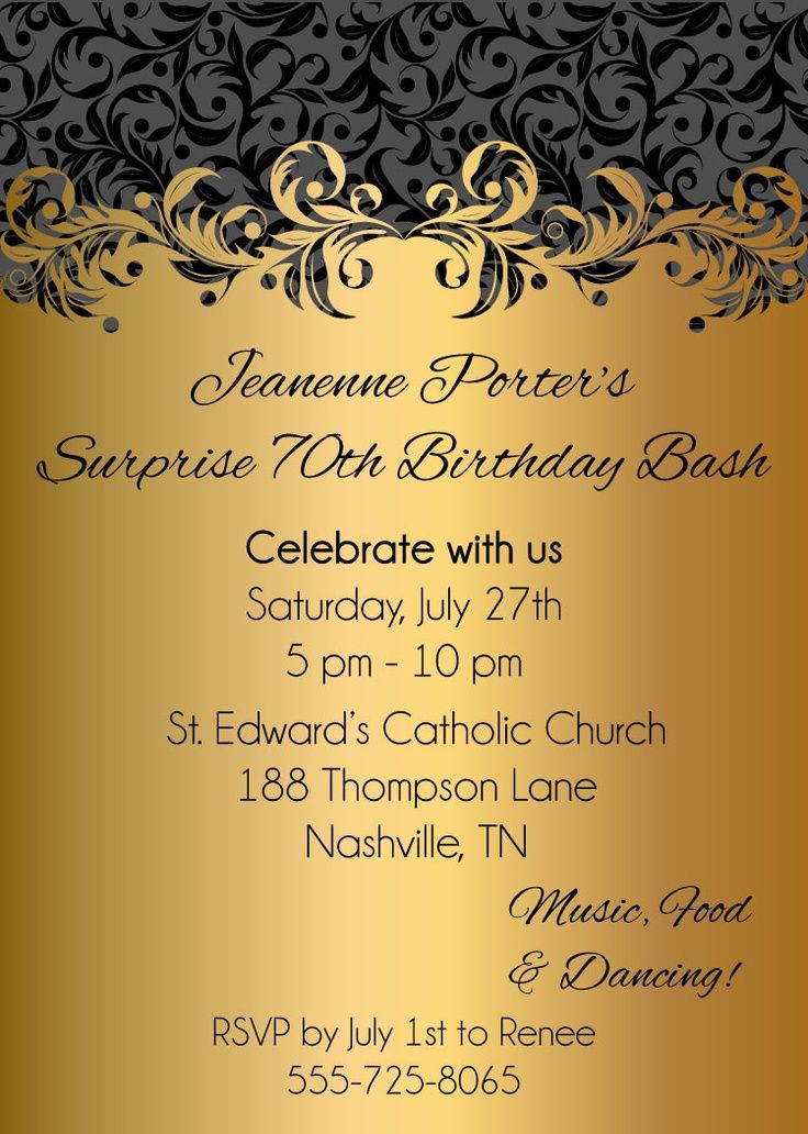 Formal Birthday Invitations
 fabulous surprise 70th birthday bash invitation idea gold