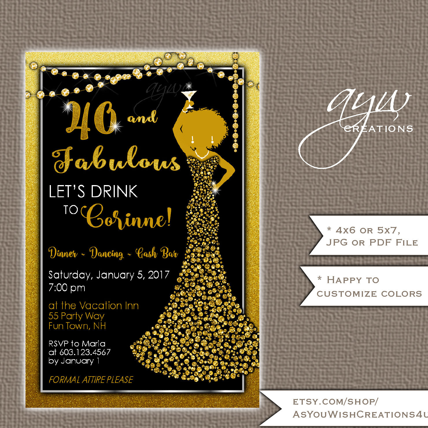 Formal Birthday Invitations
 40th Birthday Party Invitations Woman Formal Dress