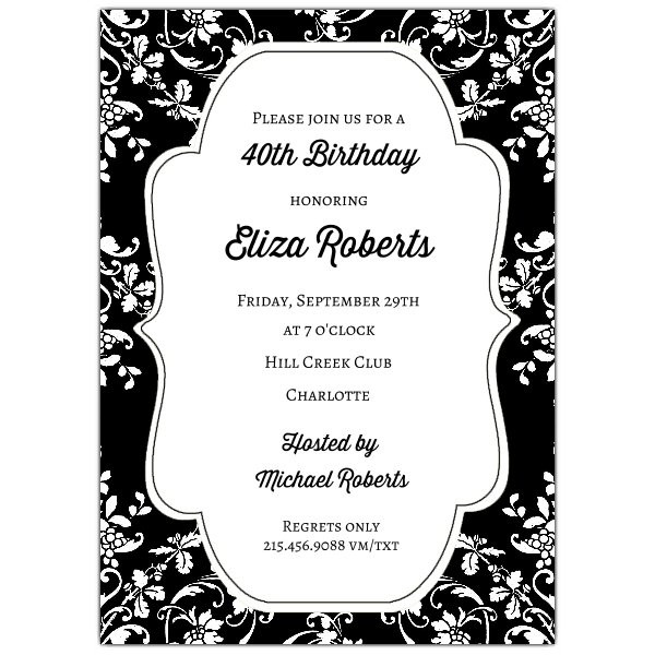 Formal Birthday Invitations
 Formal Floral Black Birthday Invitations