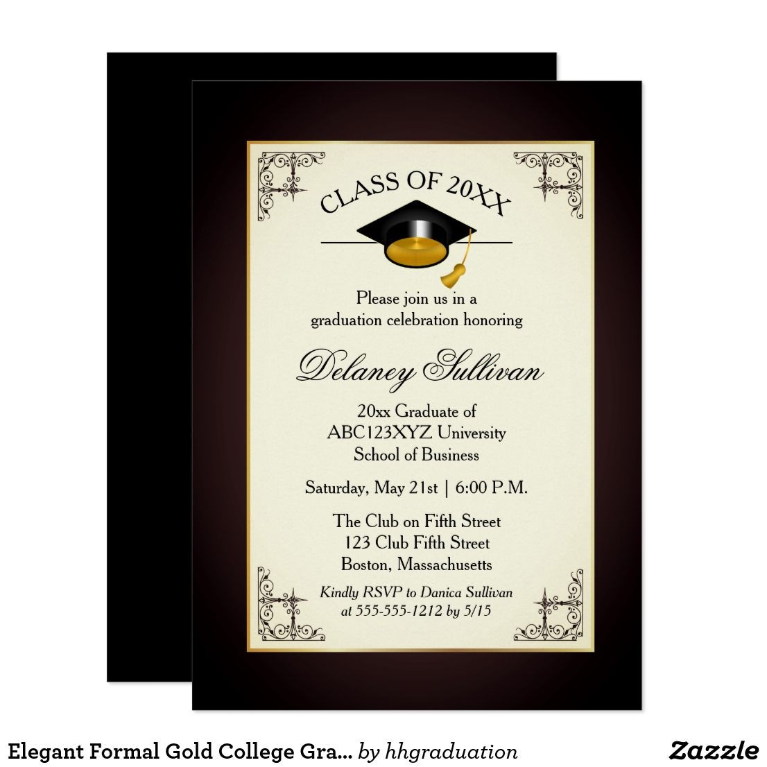 Formal Graduation Party Ideas
 Elegant Formal Gold College Graduation Party Invitation