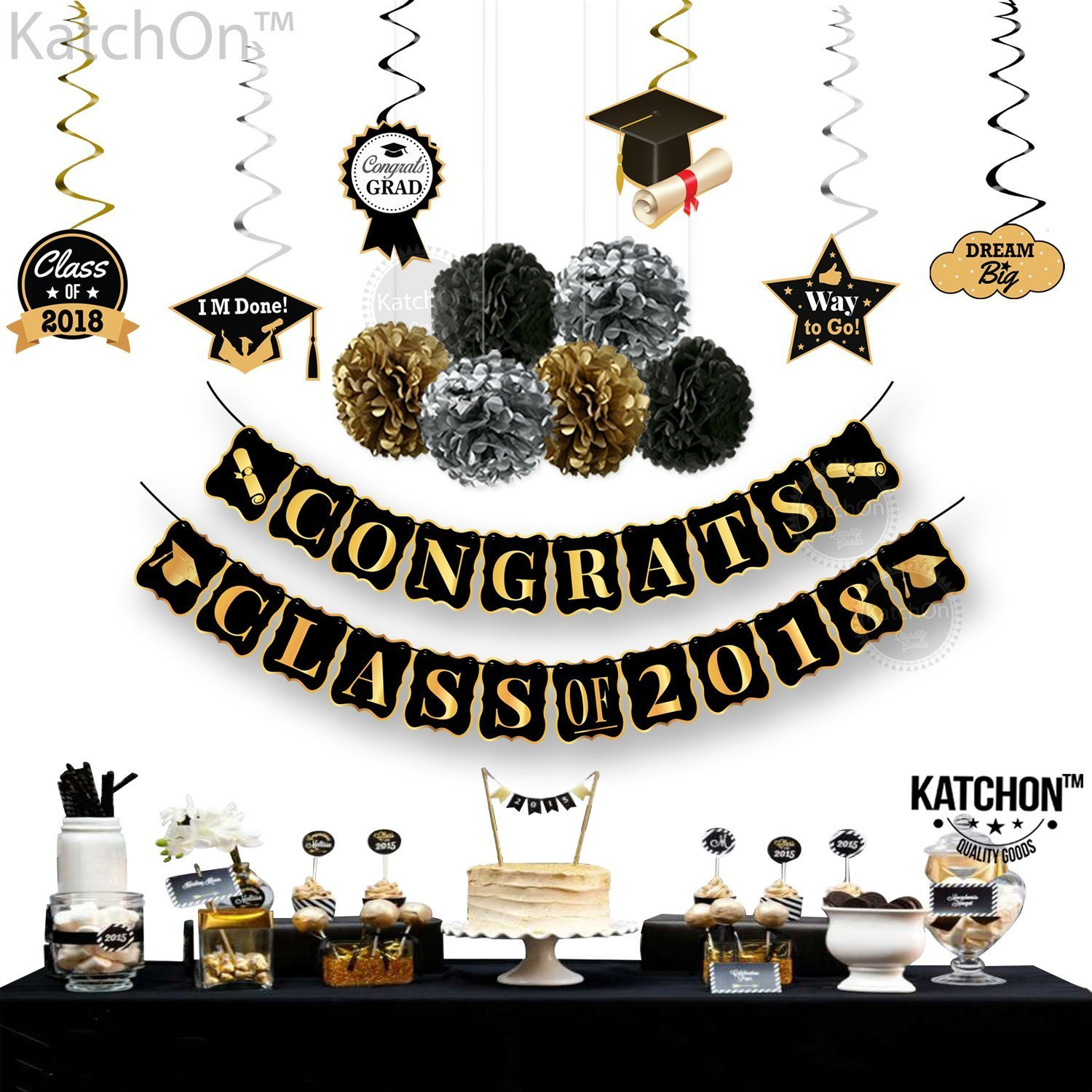 Formal Graduation Party Ideas
 Congrats Class of 2018 and Hanging Swirls Kit Assembled