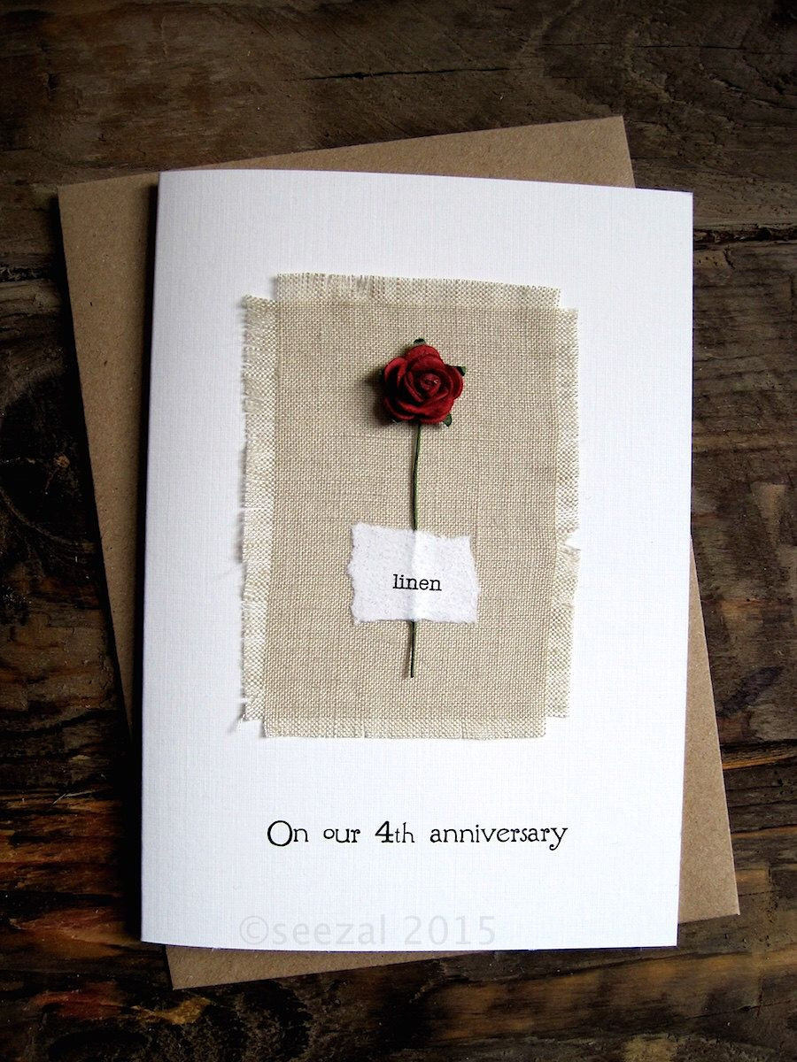 Fourth Year Anniversary Gift Ideas
 4th Anniversary Keepsake Card LINEN Natural Linen Fabric