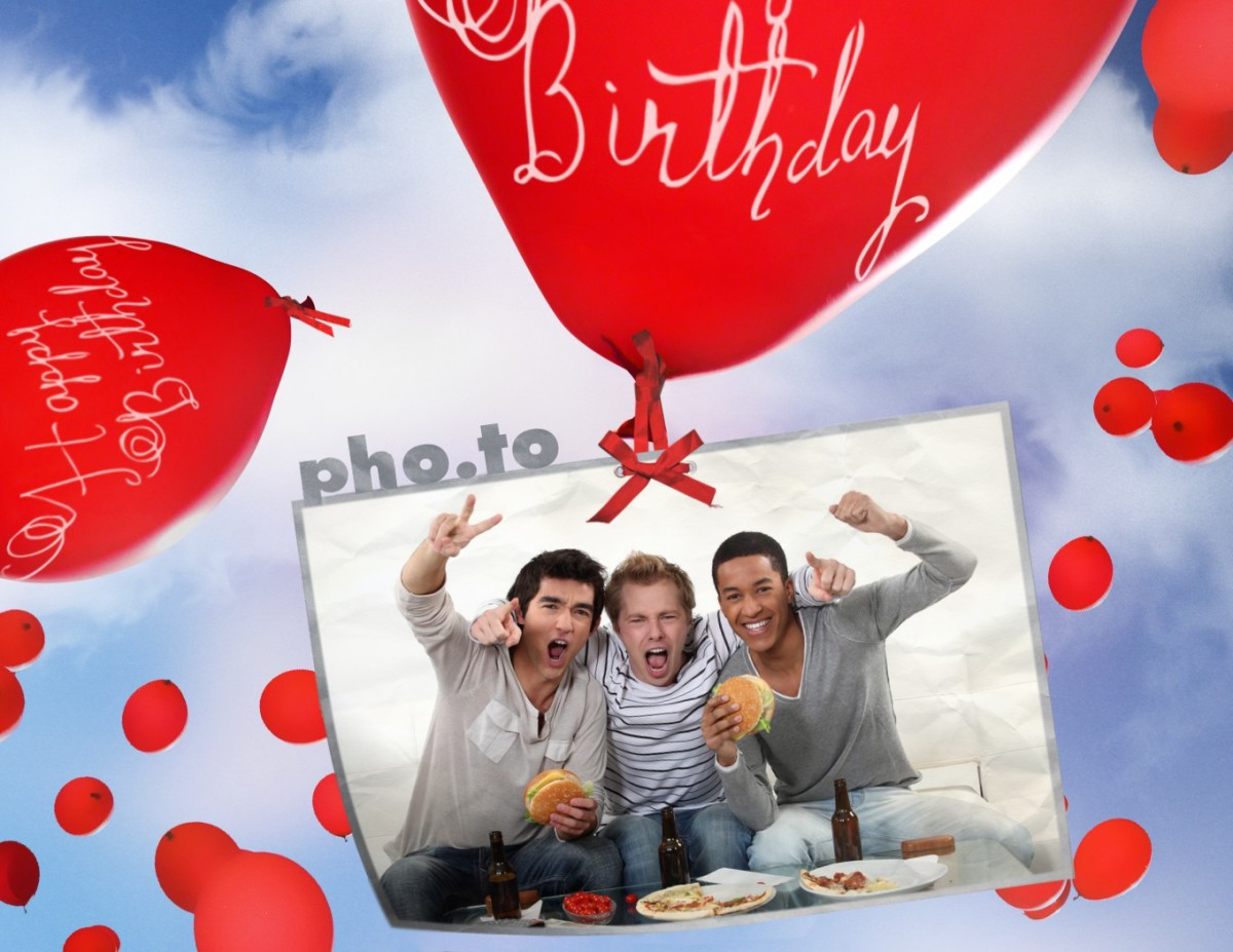Free Birthday Card Maker
 Birthday card with flying balloons Printable photo template