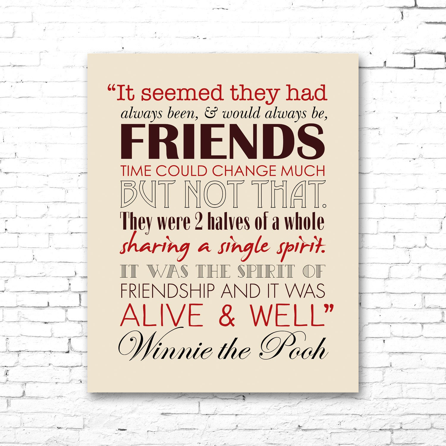 Free Friendship Quotes
 WINNIE The POOH PRINTABLE Friendship Quote Artwork Red