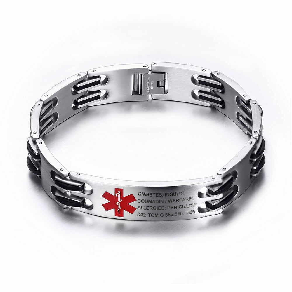Free Medical Id Bracelets
 Free Engraving Stainless Emergency Medical Alert ID