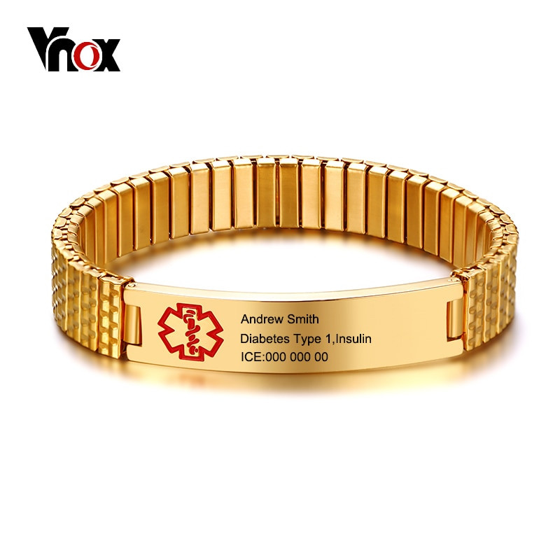 Free Medical Id Bracelets
 Vnox Elastic Chain Free Engraving Medical Alert ID