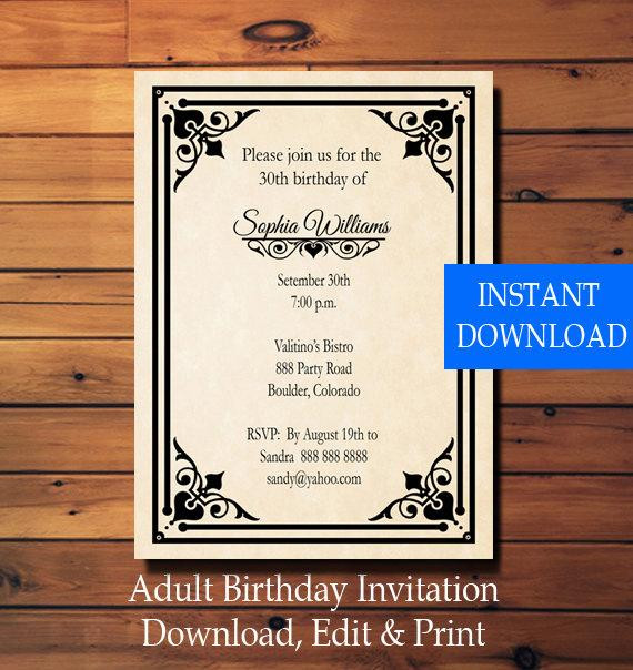 Free Printable Birthday Invitations For Adults
 Printable Adult Birthday Invitation Template Retro Vintage