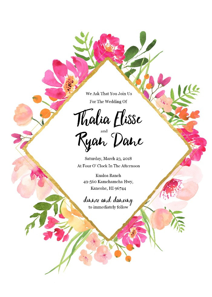 Free Wedding Invites
 Print Gold Floral Free Editable Wedding Invitation