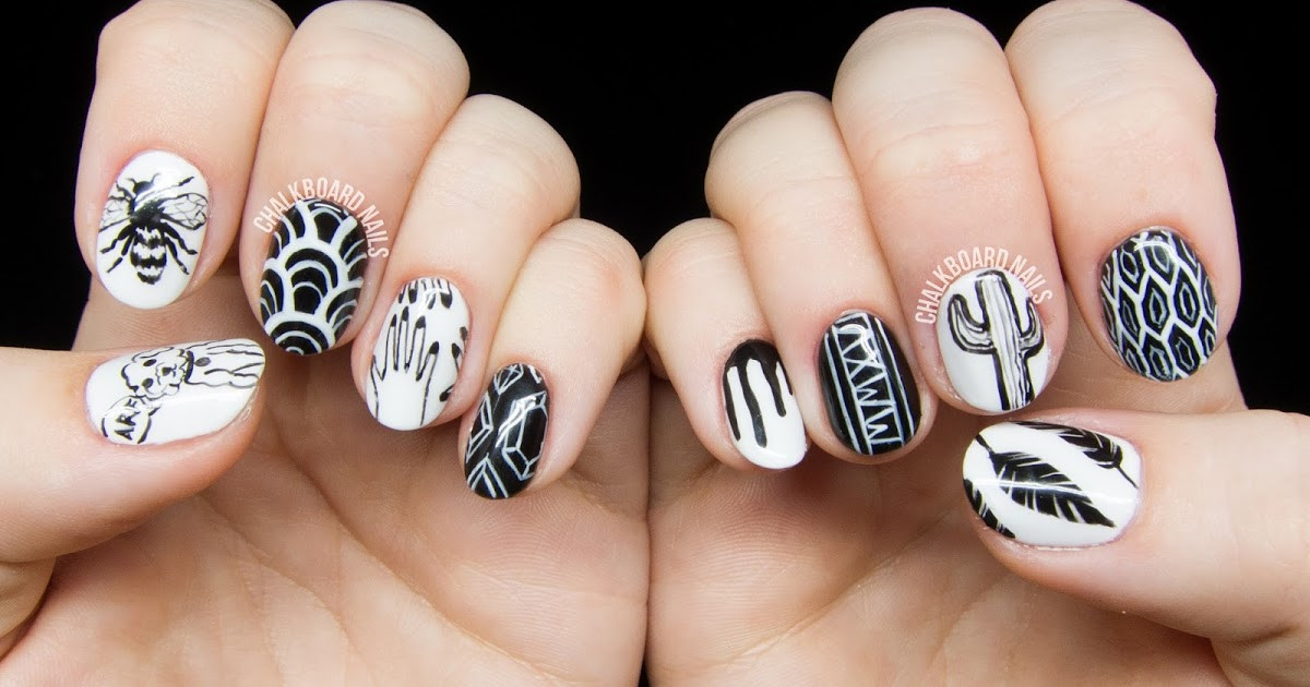 Freehand Nail Art
 Personalized Black and White Freehand Nail Art
