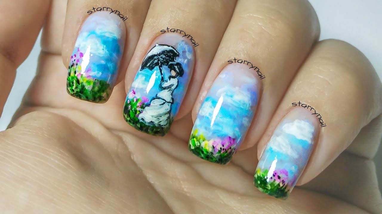 Freehand Nail Art
 Monet Woman with a Parasol [Freehand Nail Art]