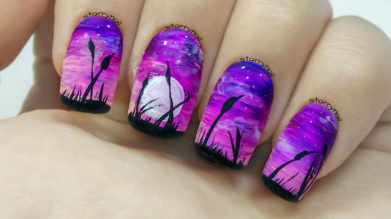 Freehand Nail Art
 Easy Purple Landscape [Freehand Nail Art]