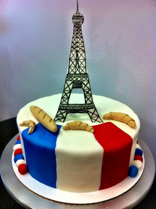 French Birthday Cake
 french cake with gum paste eiffel tower baguette