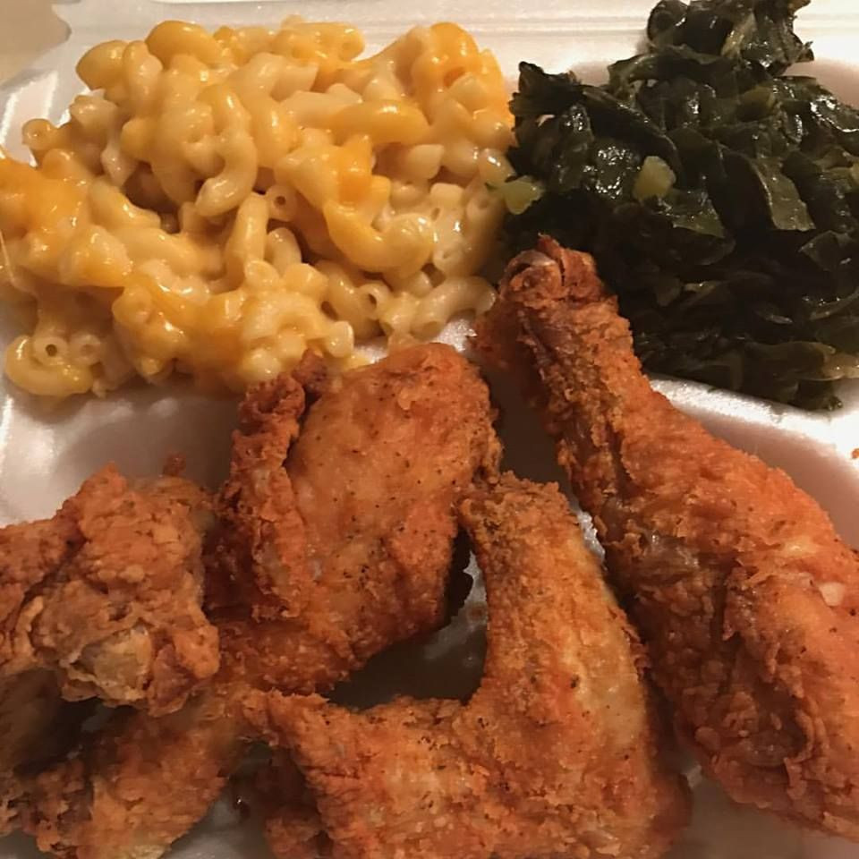 Fried Chicken Mac And Cheese
 Fried chicken Mac & cheese and collard greens