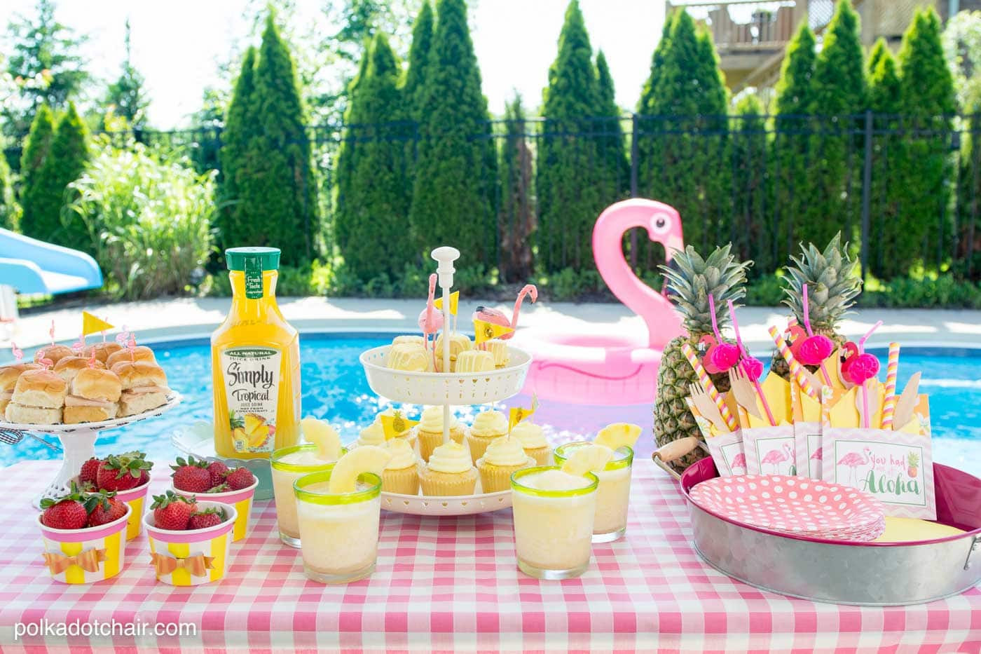 Fun Pool Party Ideas
 simply tropical pool party The Polka Dot Chair