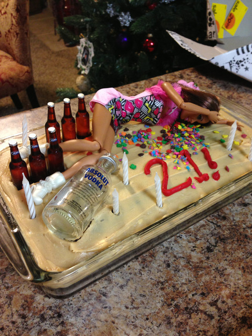 Funny 21st Birthday Cakes
 Drunk Passed Out Barbie Doll Wild Party Happy 21st
