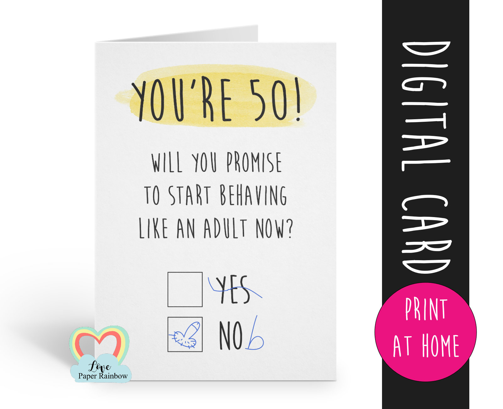 Funny 50th Birthday Cards
 PRINTABLE 50th birthday card digital funny 50th