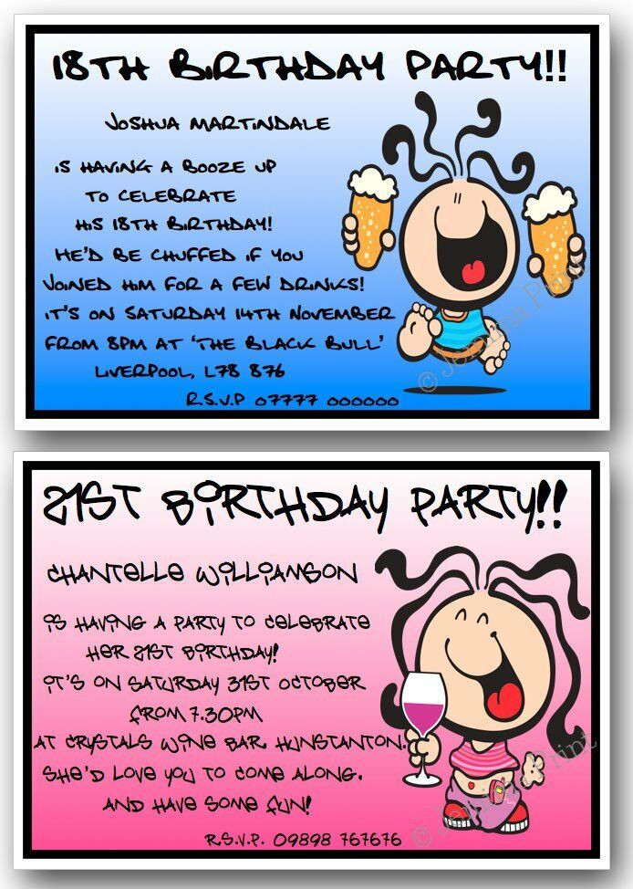 Funny Birthday Invitations
 Personalised 18th 21st 30th 40th 50th 60th funny Birthday