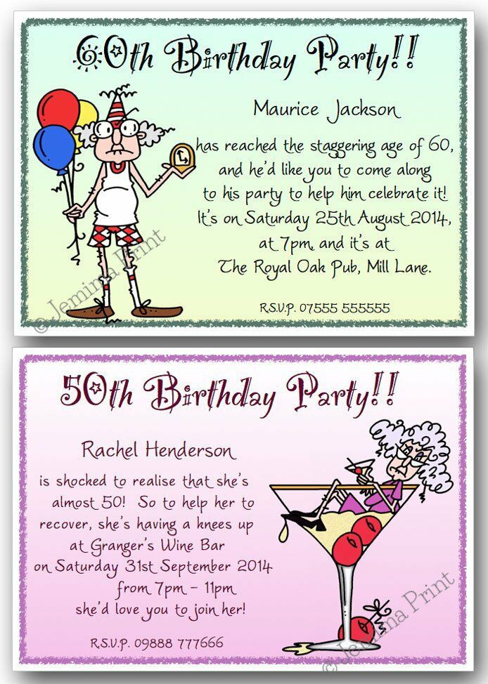 Funny Birthday Invitations
 40th 50th 60th 70th 80th 90th personalised Birthday Party