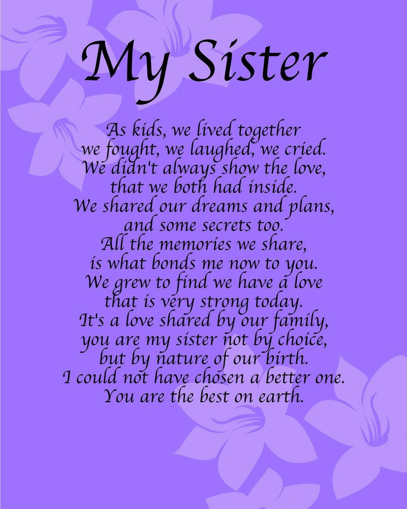 Funny Birthday Poems For Sister
 Details about Personalised My Sister Poem Birthday
