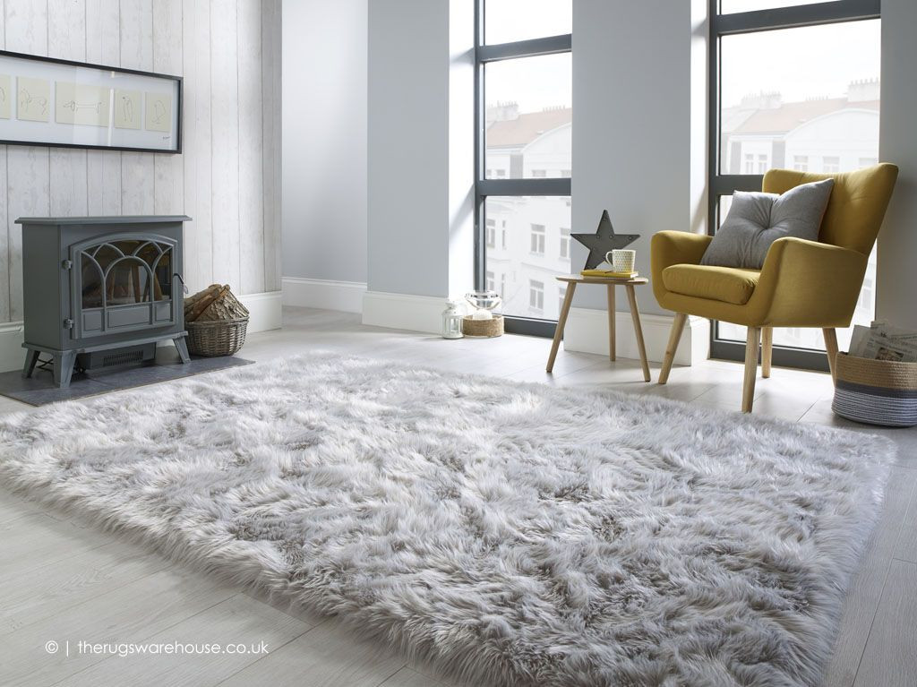 Furry Rugs For Living Room
 Faux Fur Grey Rug With images