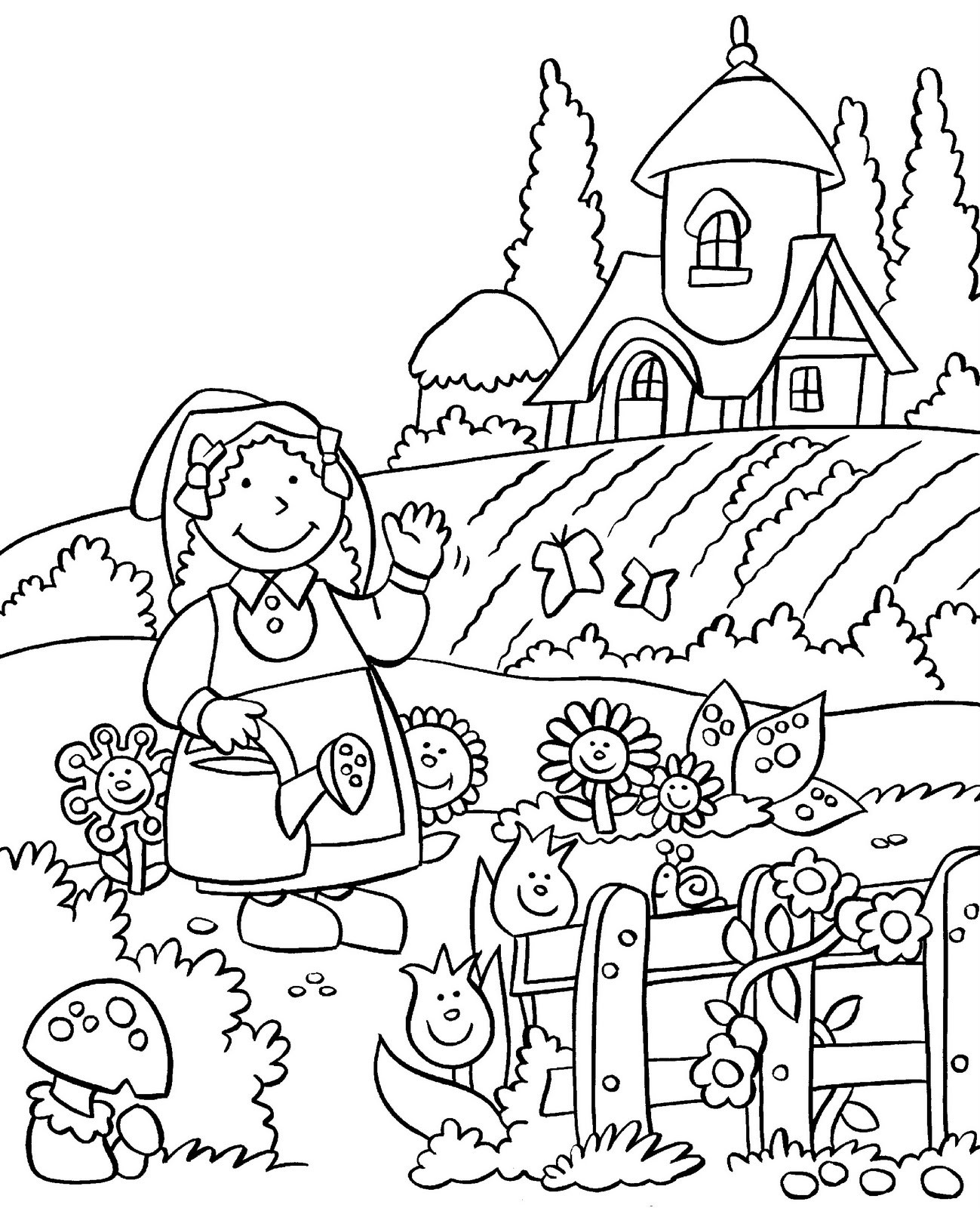Garden Coloring Pages For Kids
 My Little House Anna and the flower garden coloring pages