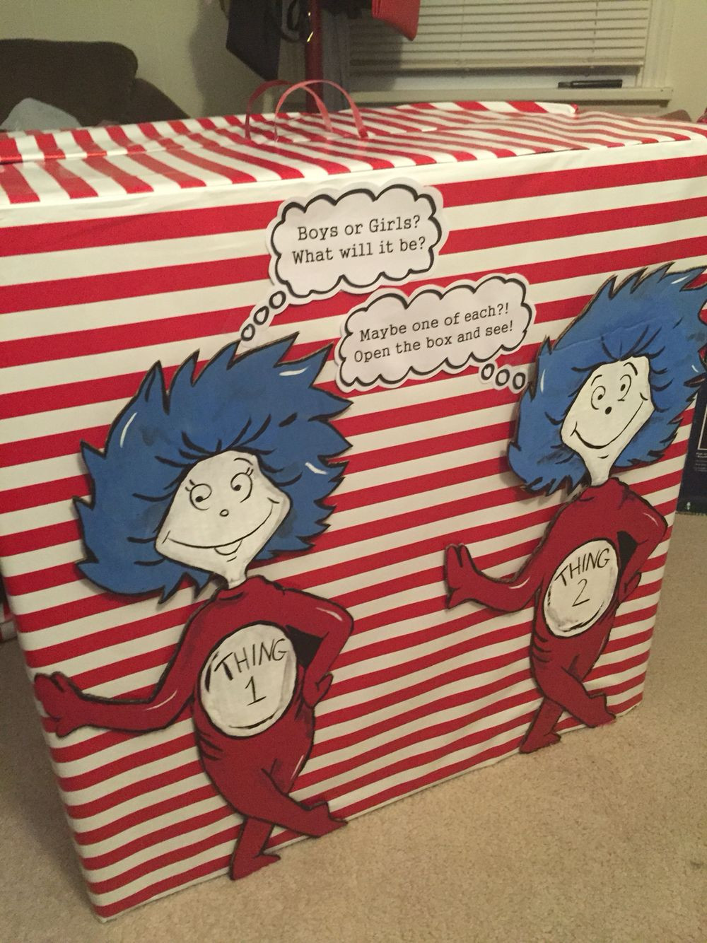 Gender Reveal Party Ideas For Twins
 gender reveal box for twins thing 1 thing 2