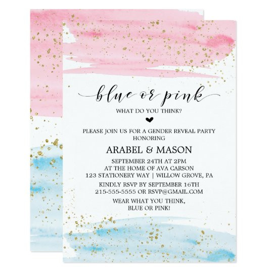 Gender Reveal Party Invitation Ideas
 Watercolor Blue or Pink Gender Reveal Party Invitation