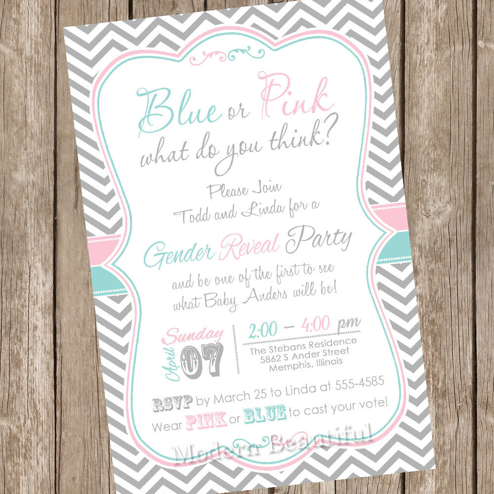 Gender Reveal Party Invitation Ideas
 Chevron Gender Reveal Invitation Baby Reveal Invite printable