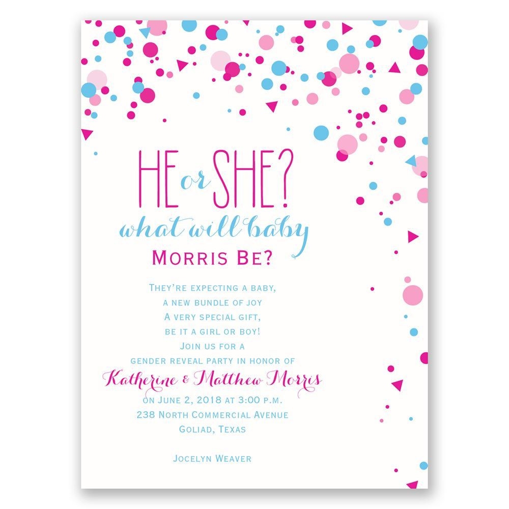 Gender Reveal Party Invitation Ideas
 Pretty Confetti Petite Gender Reveal Invitation