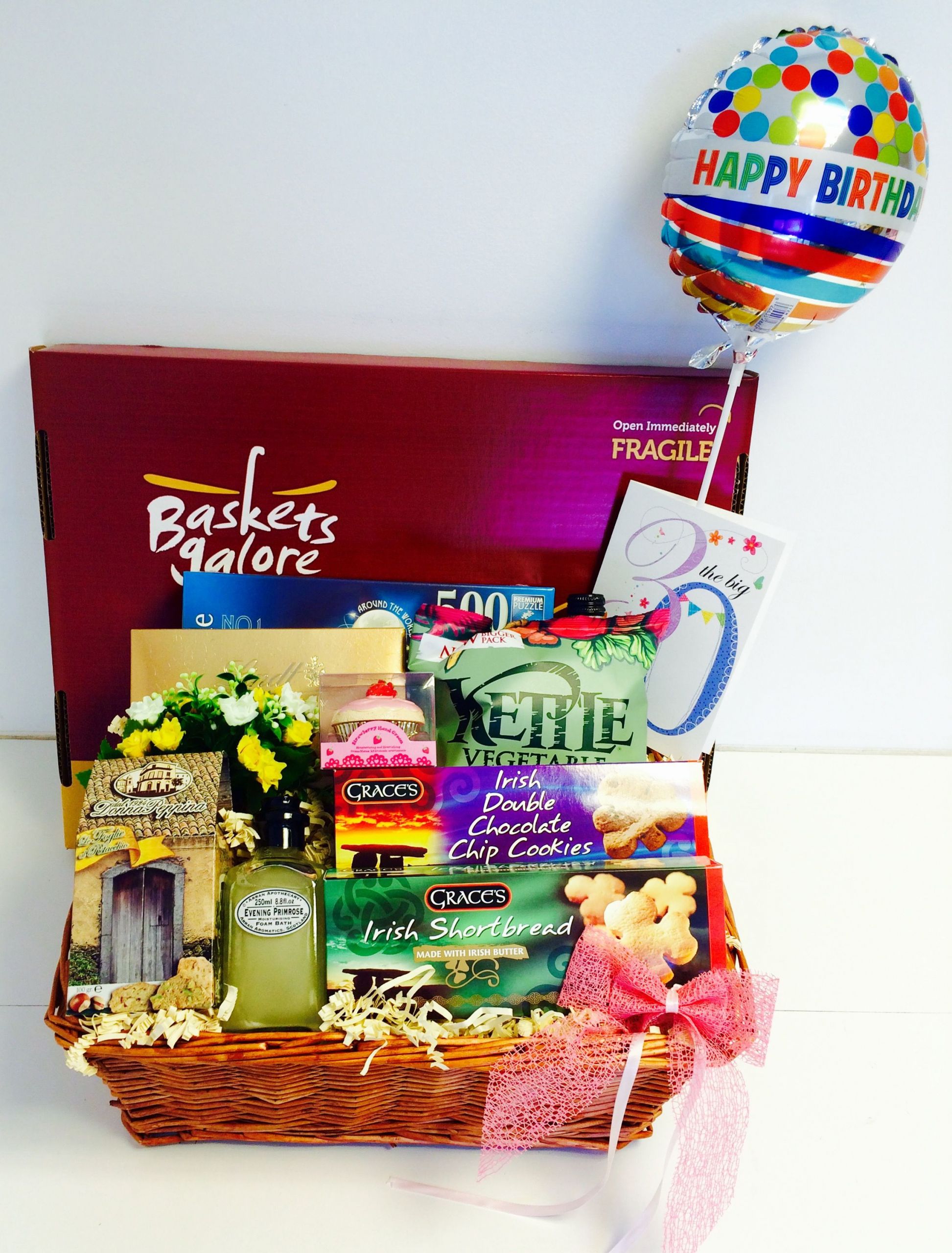 Gift Basket Ideas For Her
 30th Birthday Gift Basket For Her with a birthday balloon