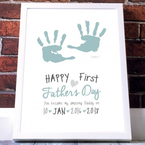 Gift Ideas For First Fathers Day
 Personalised Baby Hand Print First Father s Day Poster Blue