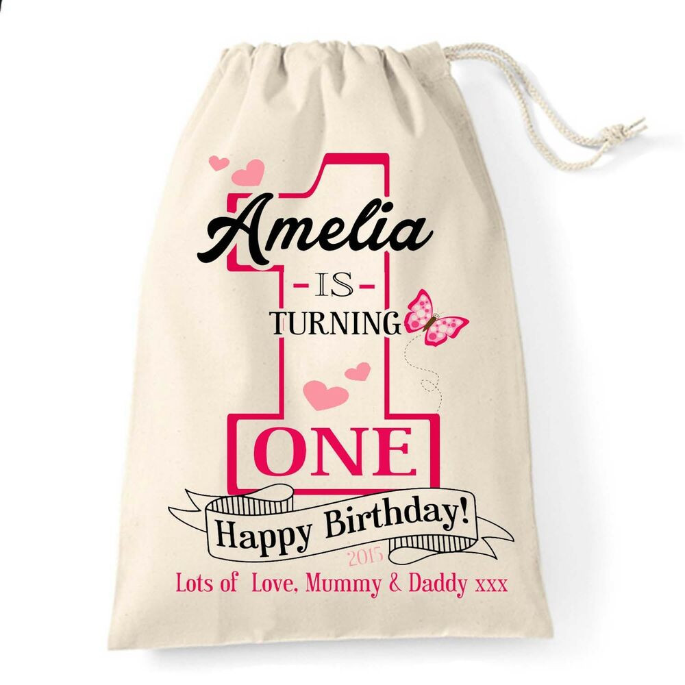 Gifts For First Birthday Girl
 Personalised baby Girl 1st First Birthday cotton t bag