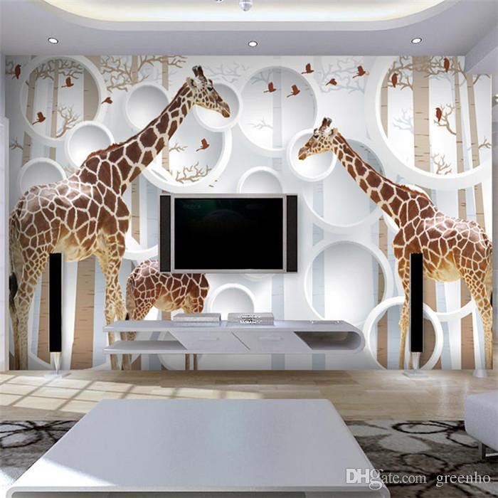 Giraffe Decor For Living Room
 Unique 3D View Giraffe Wallpaper Cute Animal Wall