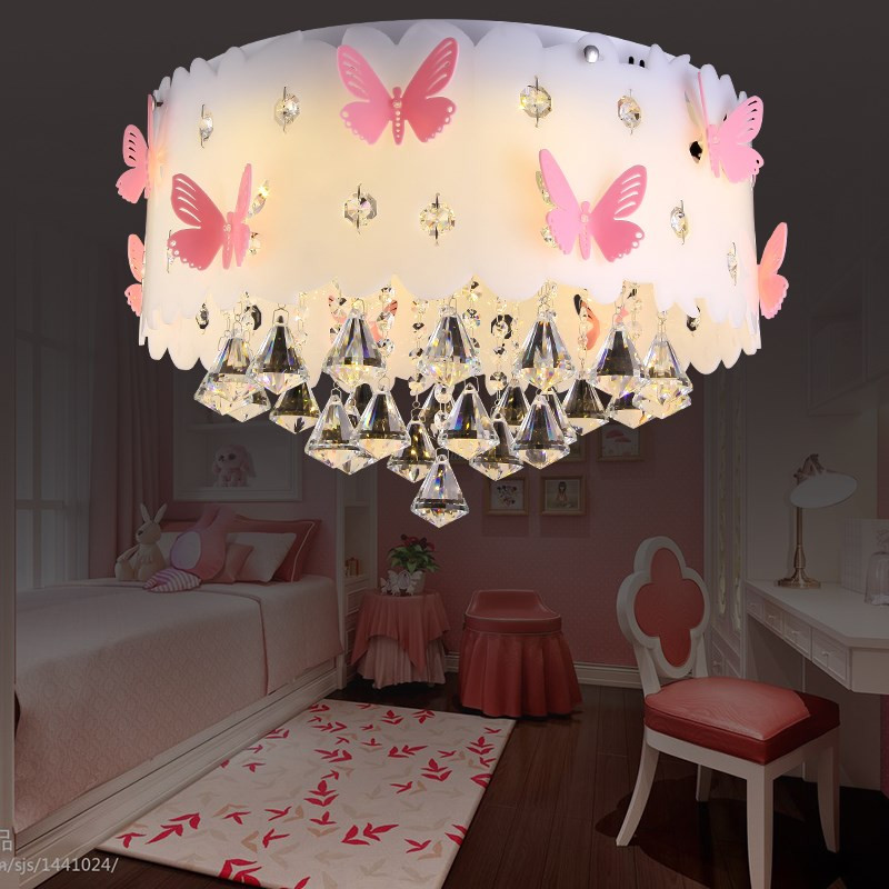 Girl Bedroom Lighting
 round bedroom ceiling lamp Crystal pink butterfly girl