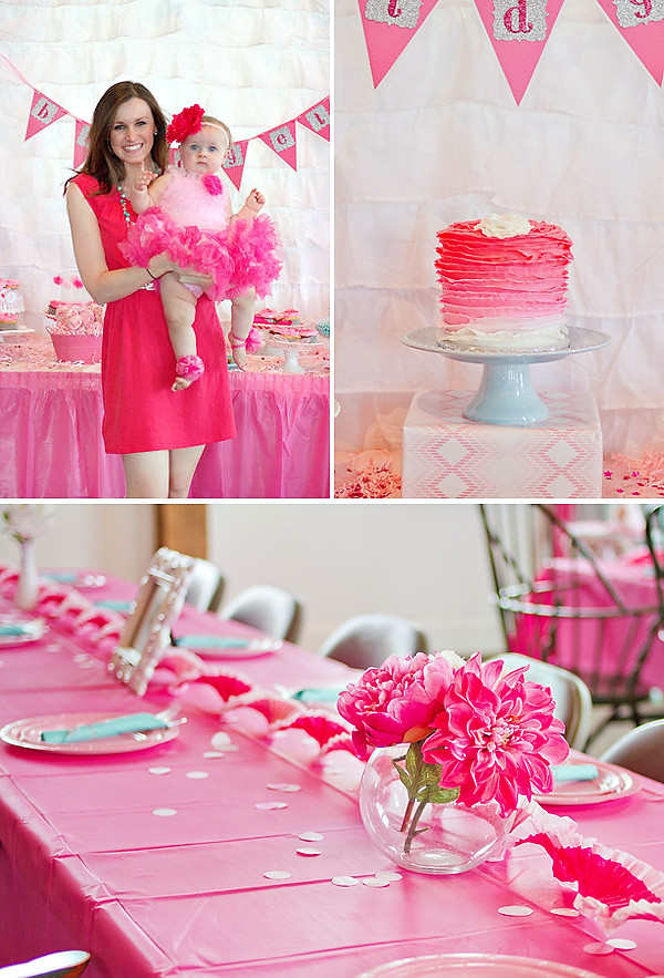 Girl First Birthday Decorations
 Girly & PINK Ombre First Birthday Party Hostess with