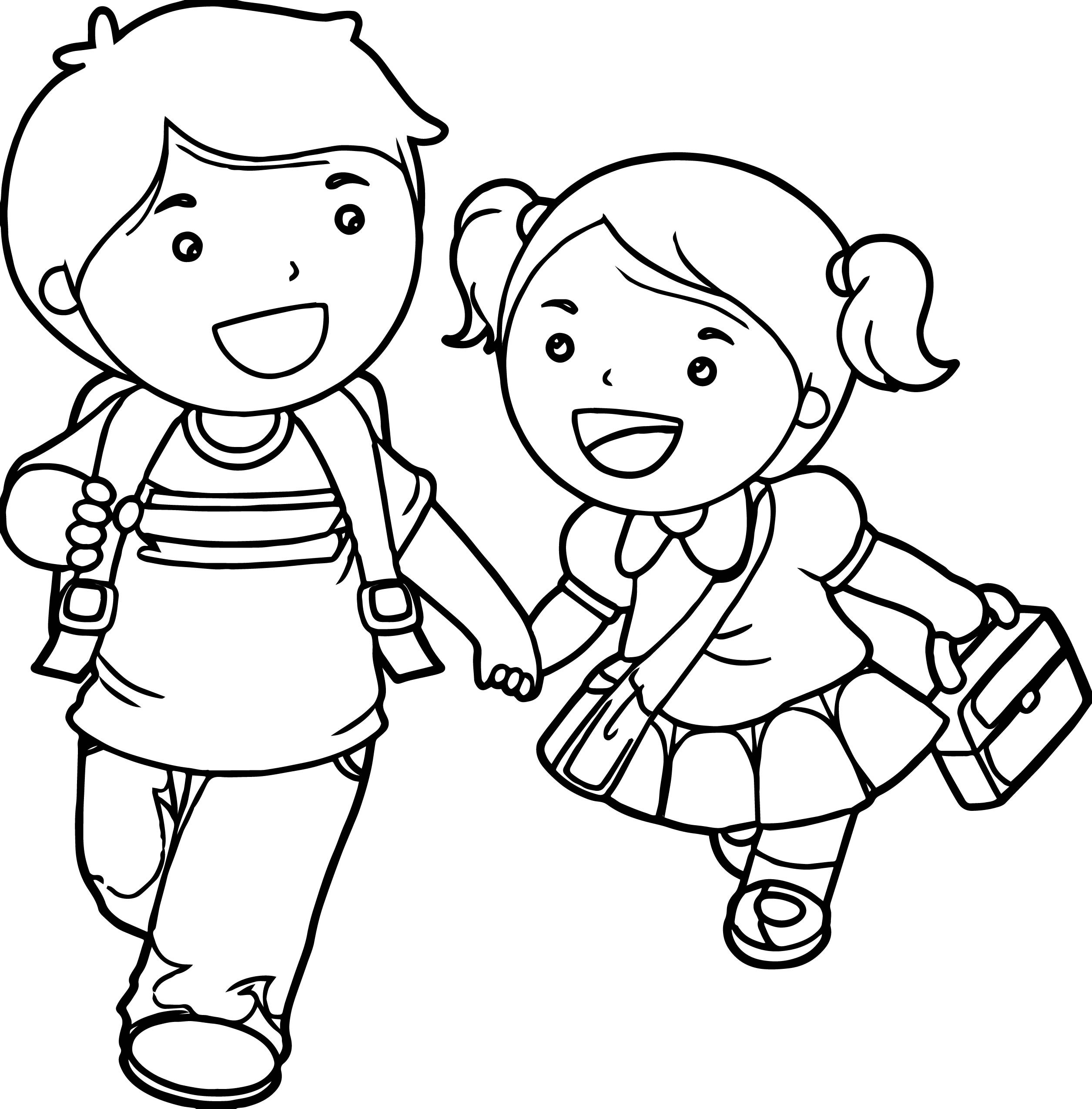 Girls And Boys Coloring Pages
 Boy And Girl Lets Go School Coloring Page