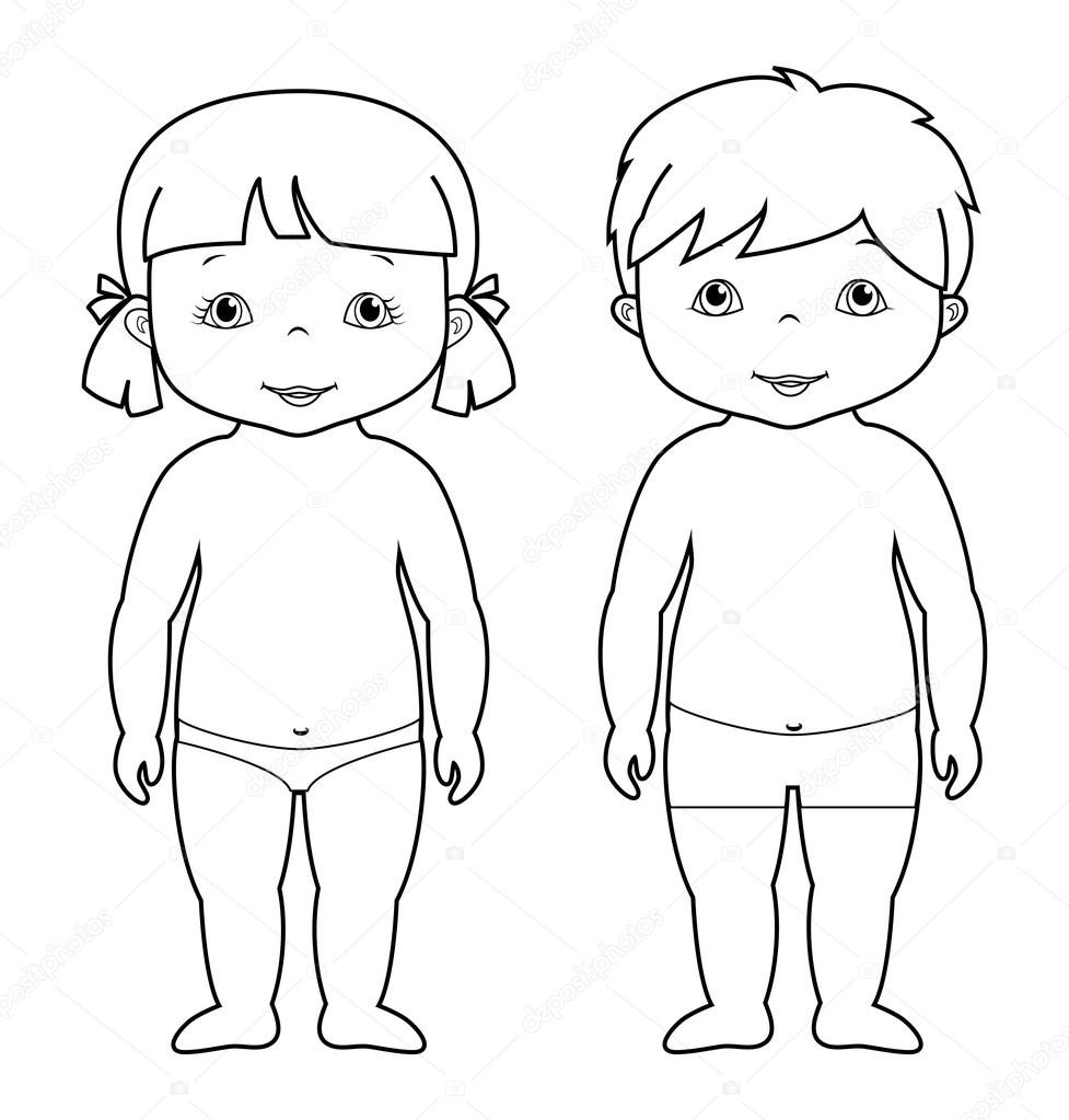 Girls And Boys Coloring Pages
 Vector coloring page of cute baby boy and girl — Stock