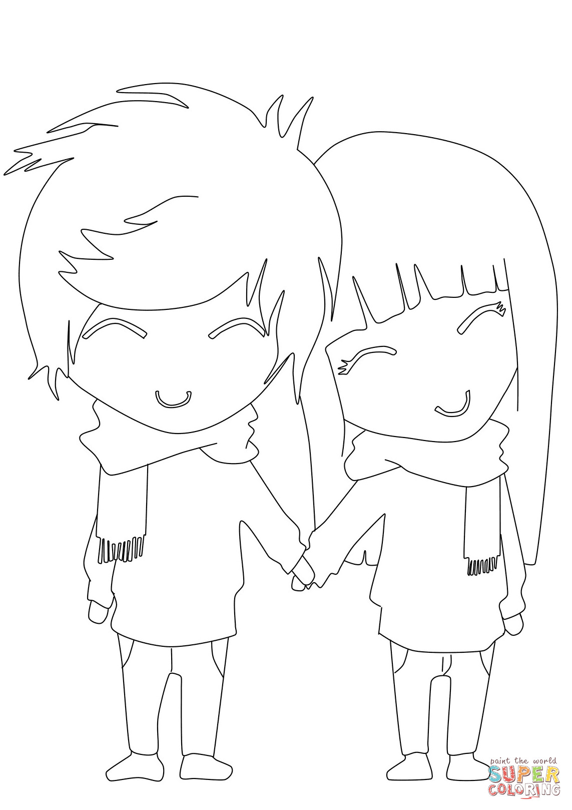 Girls And Boys Coloring Pages
 Anime Boy and Girl coloring page
