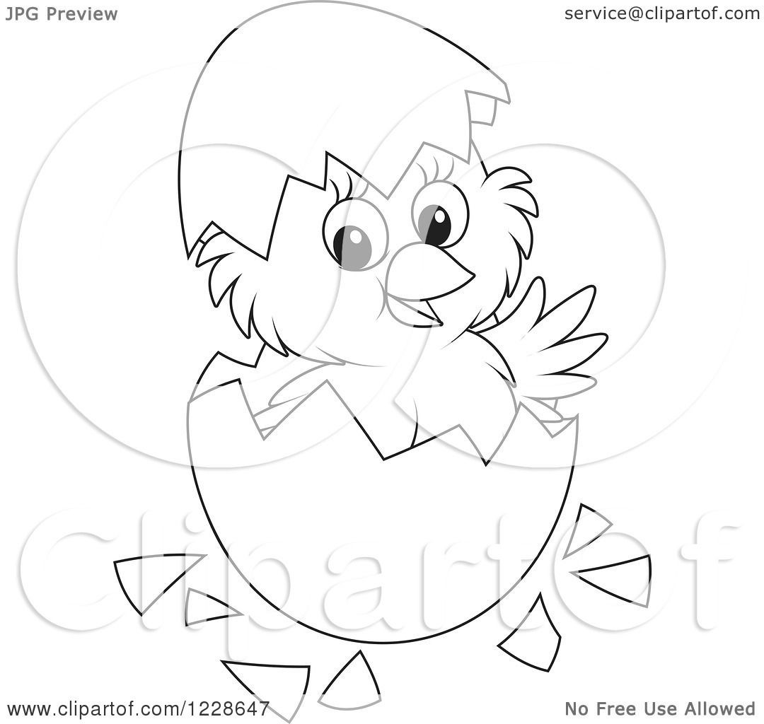 Girls Are Not Chicks Coloring Book
 Clipart of an Outlined Cute Chick Hatching from an Egg