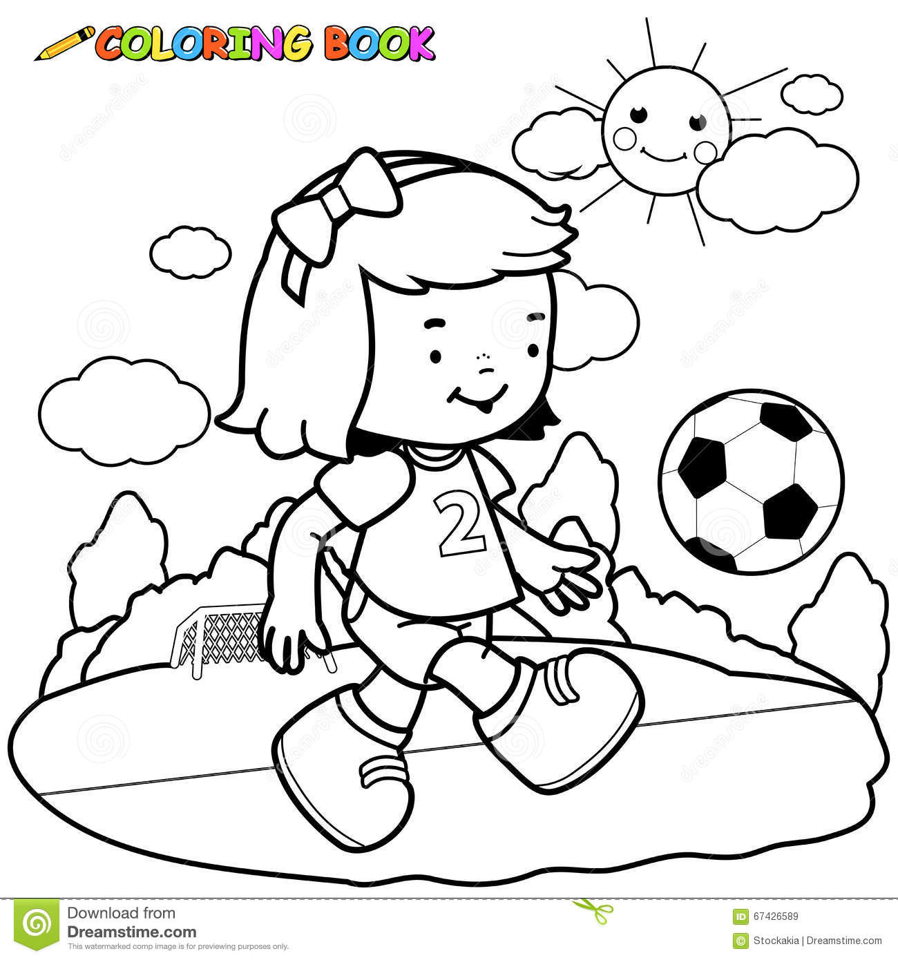 Girls Soccer Coloring Pages
 Girl Soccer Player Coloring Page Stock Vector