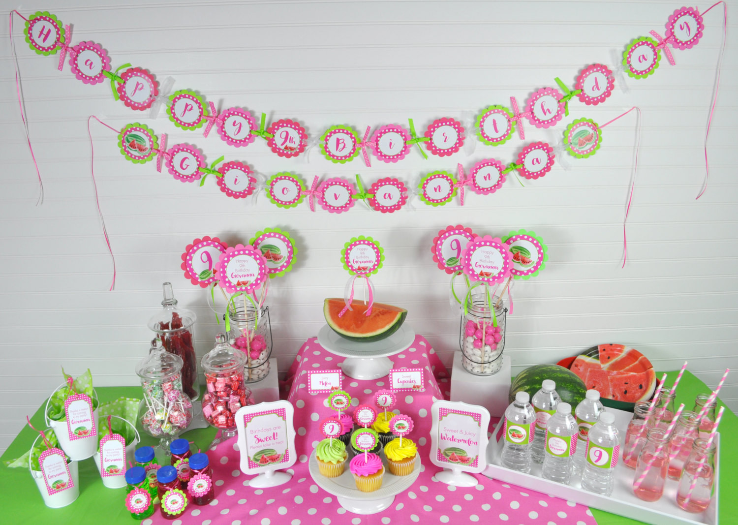 Girls Summer Birthday Party Ideas
 Watermelon Birthday BANNER Personalized Girls 1st