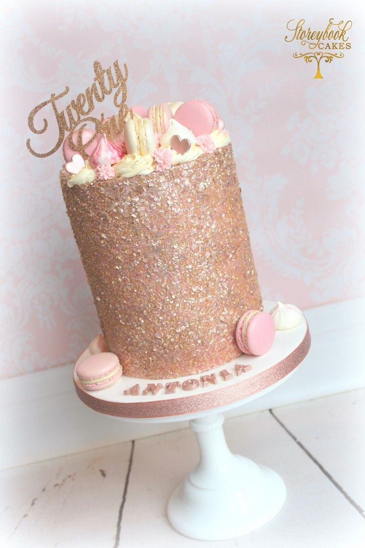 Glitter Birthday Cake
 Tall rose gold glittery birthday cake with macarons
