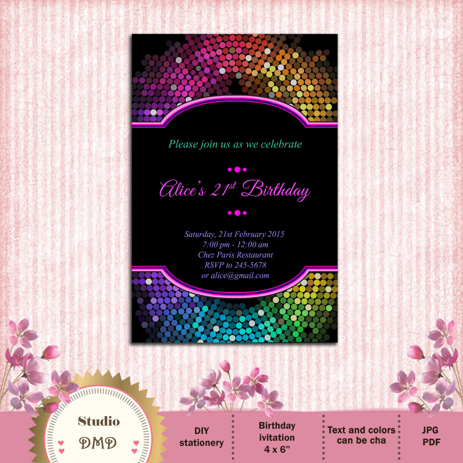 Glitter Birthday Invitations
 Glitter Girl Birthday Party Invitation Neon Glitter Birthday