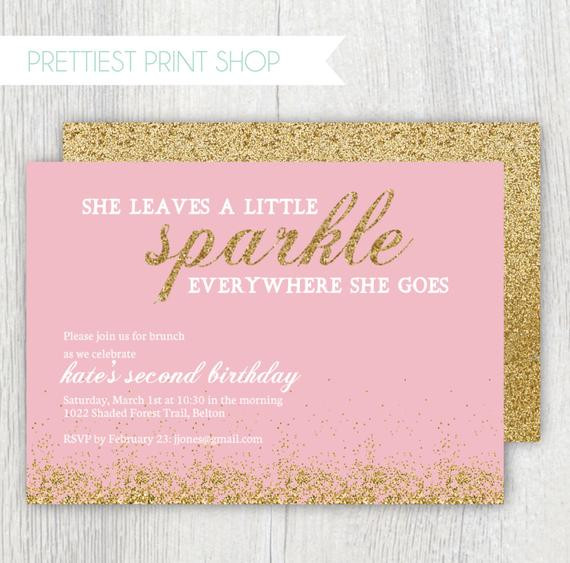 Glitter Birthday Invitations
 Printable gold glitter invitation Pink by PrettiestPrintShop