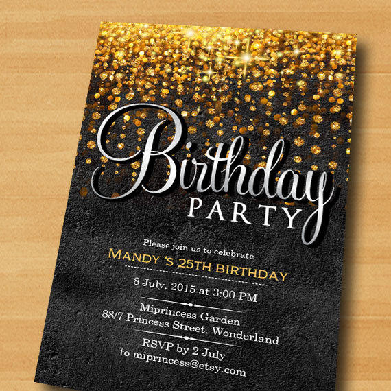 Glitter Birthday Invitations
 Elegant birthday invitation glitter gold from miprincess
