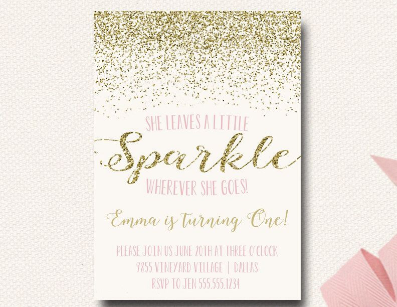 Glitter Birthday Invitations
 Pink and Gold Glitter Birthday Invitations for Girls She